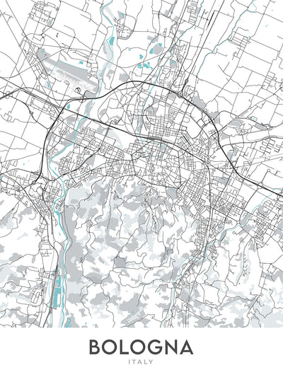 Modern City Map of Bologna, Italy: Piazza Maggiore, Basilica di San Petronio, Torre degli Asinelli, University District, Industrial Zone