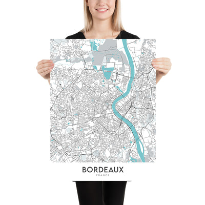 Modern City Map of Bordeaux, France: Saint-Pierre, Cathédrale Saint-André, Grand Théâtre, Jardin Public, Pont de Pierre