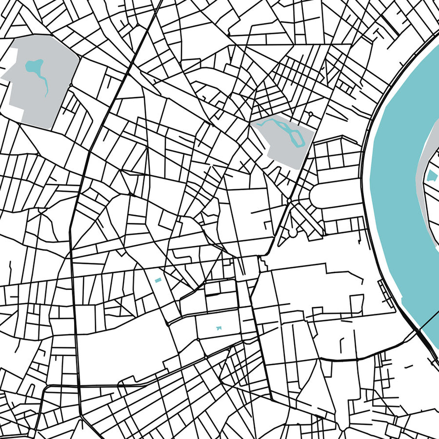 Mapa moderno de la ciudad de Burdeos, Francia: Saint-Pierre, Cathédrale Saint-André, Grand Théâtre, Jardin Public, Pont de Pierre