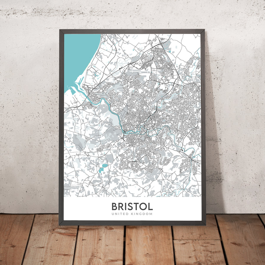 Plan de la ville moderne de Bristol, Royaume-Uni : pont suspendu de Clifton, SS Great Britain, cathédrale de Bristol, tour Cabot, zoo de Bristol