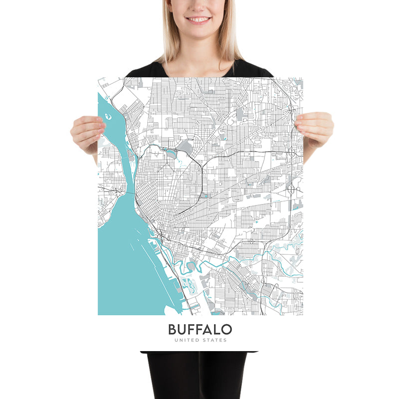 Moderne Stadtkarte von Buffalo, NY: Allentown, Delaware Park, Elmwood Village, First Niagara Center, Universität von Buffalo 