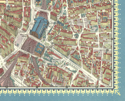 Mapa antiguo de Hamburgo en 1964 por Hermann Bollman - Binnenalster, Alster Lakes, Heiligengeistfeld, Planten un Blomen, Central Station