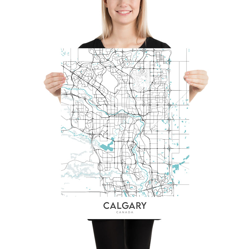Moderne Stadtkarte von Calgary, AB: Innenstadt, Calgary Tower, Prinz-Insel-Park, Crowchild Trail, Glenmore Trail 
