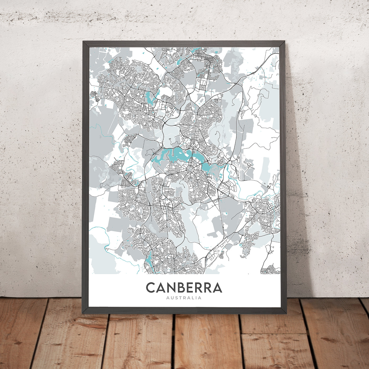Mapa moderno de la ciudad de Canberra, Australia: Memorial de Guerra, Galería Nacional, Lago Burley Griffin, Civic, Parkes Way
