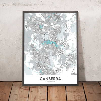 Mapa moderno de la ciudad de Canberra, Australia: Memorial de Guerra, Galería Nacional, Lago Burley Griffin, Civic, Parkes Way