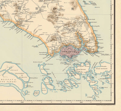 Old Map of the Malay Peninsula in 1898 by Cuylenburg & Stanford - Malaysia, Thailand, Singapore, Johor, Malacca