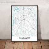 Modern City Map of Charlotte, NC: NoDa, South End, Univ. of N. Carolina, I-485, I-77