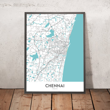Mappa della città moderna di Chennai, India: Marina Beach, Fort St. George, T. Nagar, Anna Salai, Mylapore 