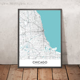 Modern City Map of Chicago, IL: Wrigley Field, Willis Tower, Lake Michigan, The Loop, Magnificent Mile