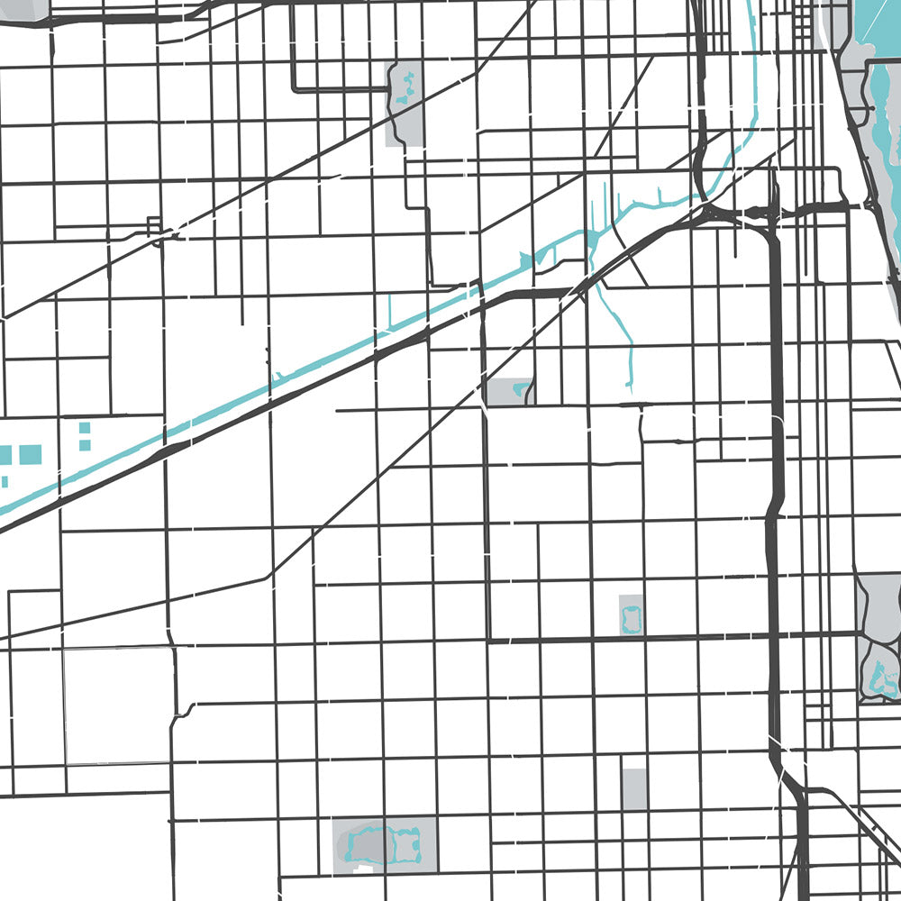 Mapa moderno de la ciudad de Chicago, IL: Wrigley Field, Willis Tower, Lake Michigan, The Loop, Magnificent Mile