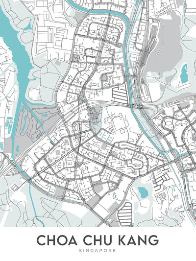 Modern City Map of Choa Chu Kang, Singapore: MRT Station, Lot One Mall, CCK Park, Warren Golf Club, Teck Whye Centre
