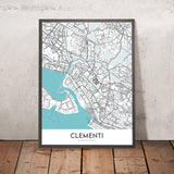 Carte moderne de la ville de Clementi, Singapour : MRT, NUS, parc de West Coast, centre commercial de Clementi, AYE 