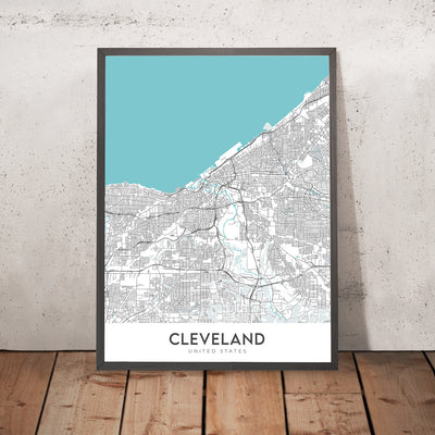 Modern City Map of Cleveland, OH: Ohio City, Tremont, University Circle, Rock and Roll Hall of Fame, I-90