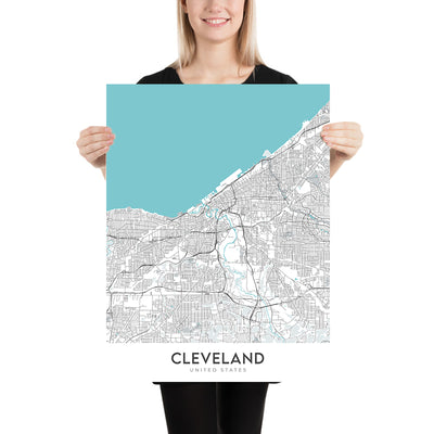 Modern City Map of Cleveland, OH: Ohio City, Tremont, University Circle, Rock and Roll Hall of Fame, I-90