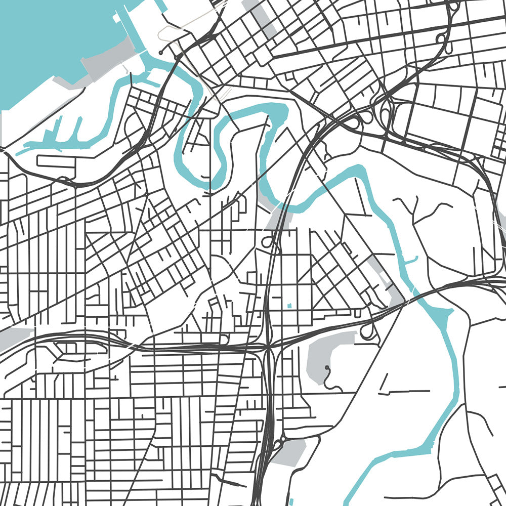 Modern City Map of Cleveland, OH: Ohio City, Tremont, University Circle, Rock and Roll Hall of Fame, I-90
