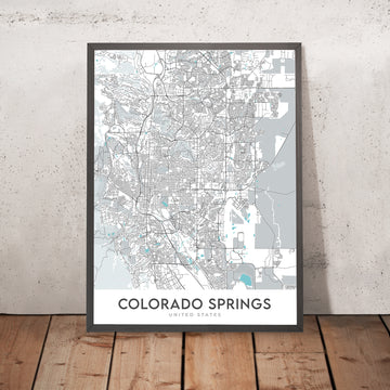 Mappa moderna della città di Colorado Springs, CO: Giardino degli Dei, Manitou Springs, I-25, US-24 