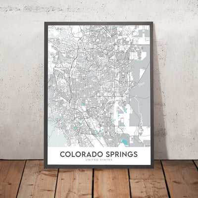 Moderne Stadtkarte von Colorado Springs, CO: Garden of the Gods, Manitou Springs, I-25, US-24 