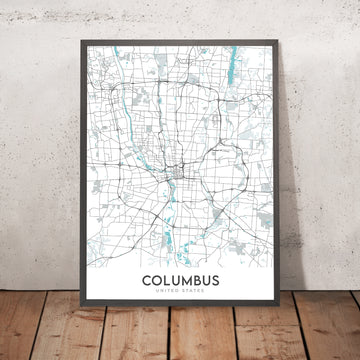 Modern City Map of Columbus, OH: Victorian Village, German Village, Ohio State University, I-70, I-71