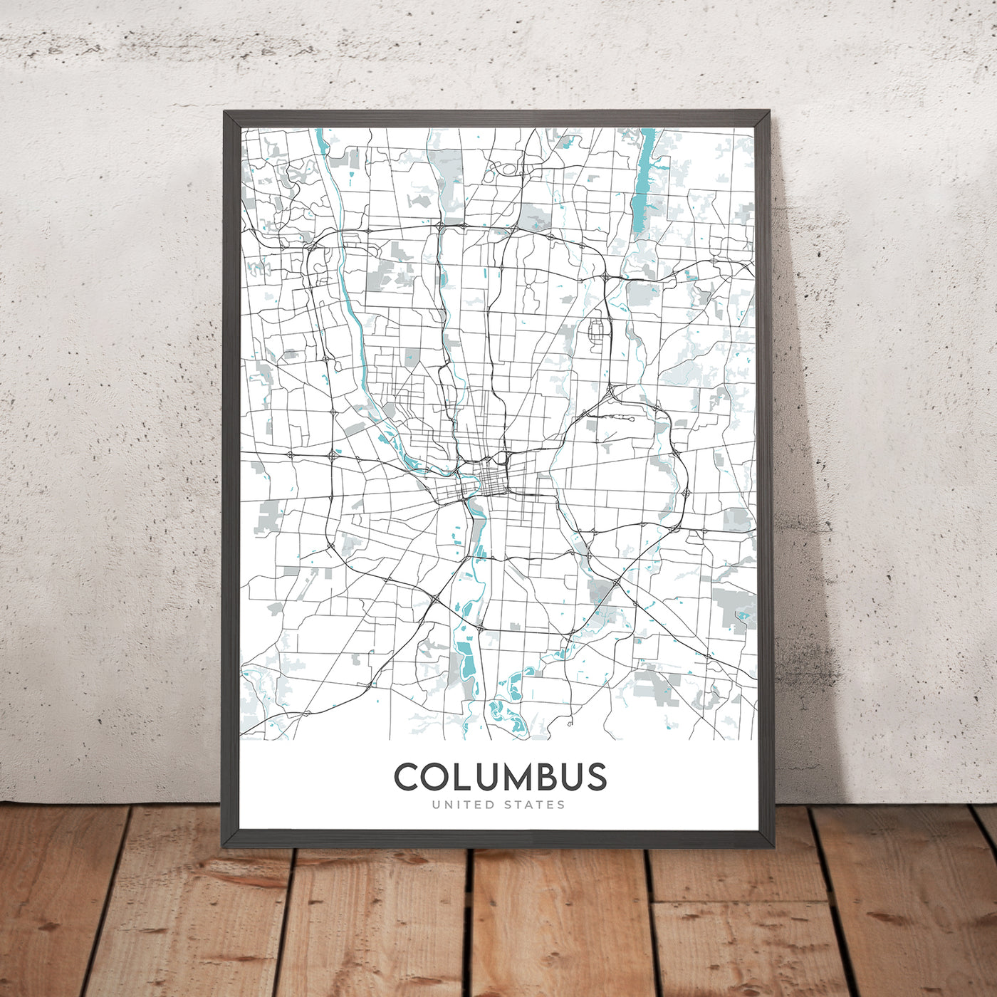 Moderne Stadtkarte von Columbus, OH: Victorian Village, German Village, Ohio State University, I-70, I-71 