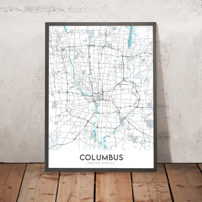 Moderne Stadtkarte von Columbus, OH: Victorian Village, German Village, Ohio State University, I-70, I-71 
