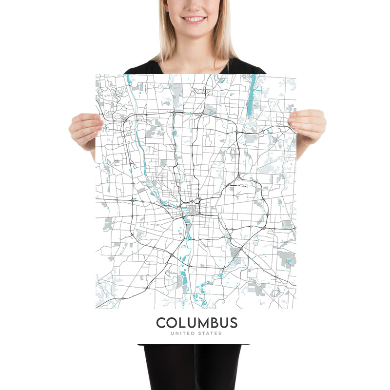 Moderne Stadtkarte von Columbus, OH: Victorian Village, German Village, Ohio State University, I-70, I-71 