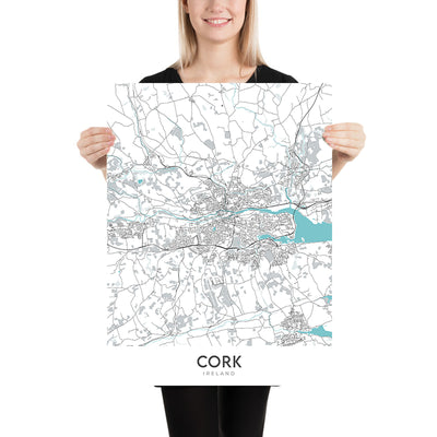 Mapa moderno de la ciudad de Cork, Irlanda: Castillo de Blarney, Ayuntamiento de Cork, Parque Fitzgerald, N20, N22