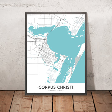 Mappa della città moderna di Corpus Christi, TX: Centro, USS Lexington, Museo di Selena, Isola di Padre, Isola di Mustang 