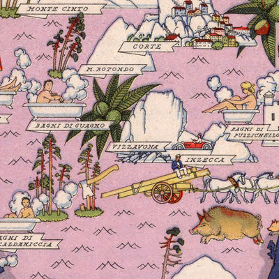 Old Pictorial Map of Corsica, 1938: Bastia, Ajaccio, Calvi, Corte, Porto-Vecchio