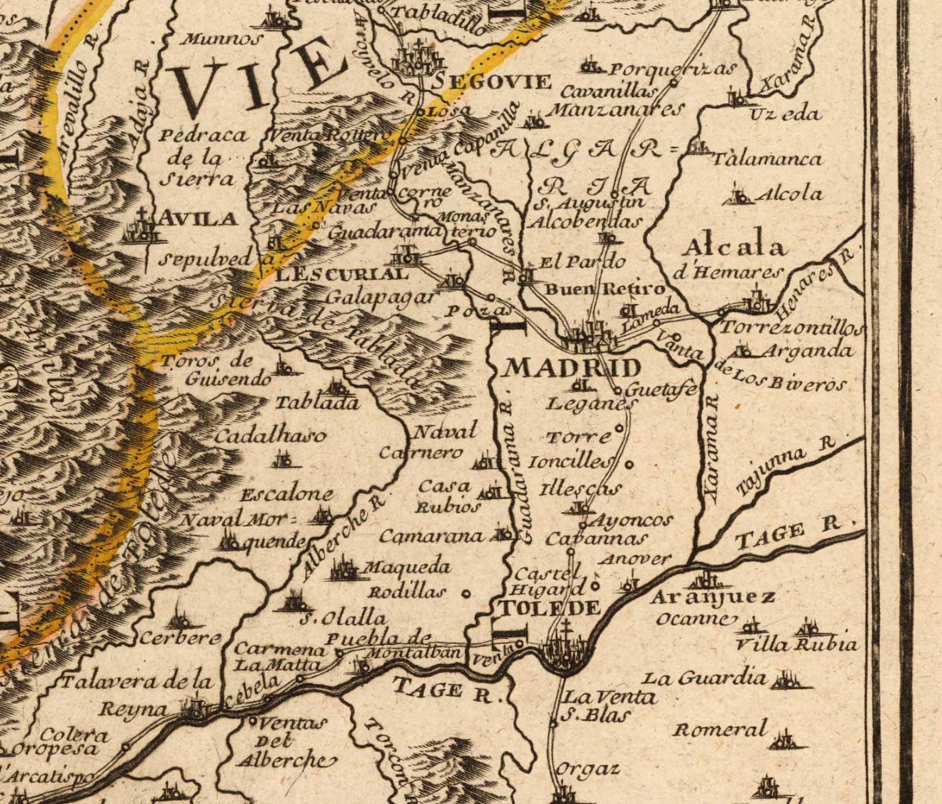 Antiguo mapa del Algarve y Gibraltar en 1742 por Nicolas de Fer - Cádiz, Málaga, Sevilla, Marbella, Lisboa, Portugal, España