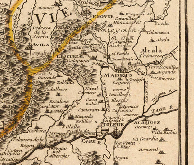 Antiguo mapa del Algarve y Gibraltar en 1742 por Nicolas de Fer - Cádiz, Málaga, Sevilla, Marbella, Lisboa, Portugal, España