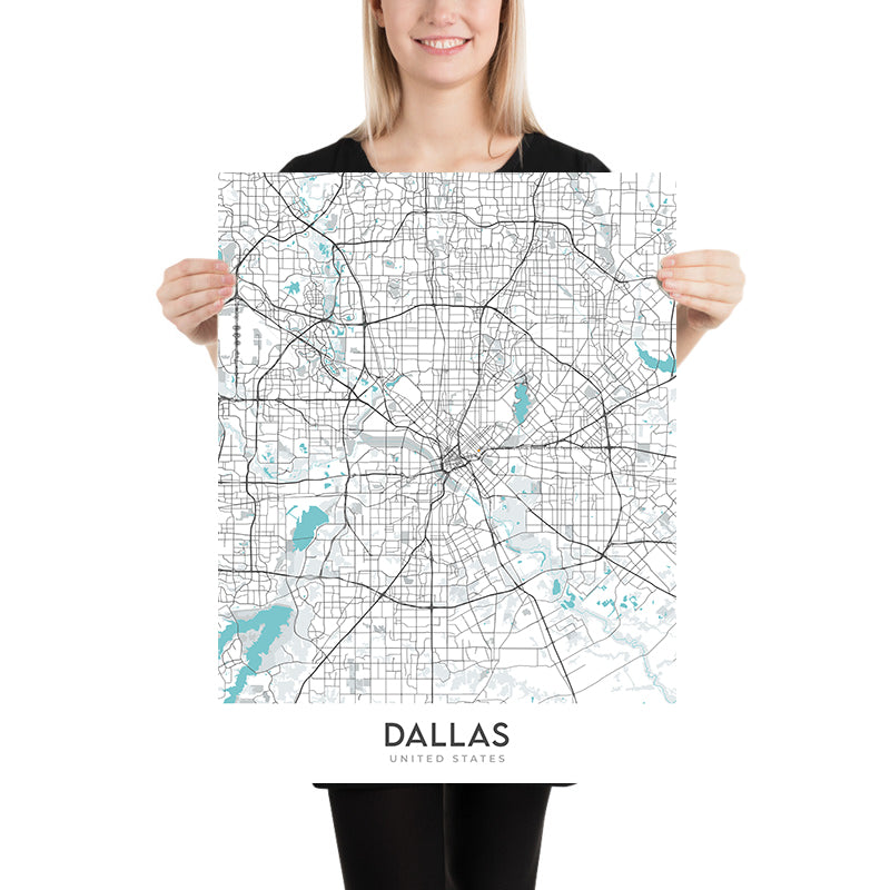 Modern City Map of Dallas, TX: Uptown, Downtown, Deep Ellum, Dallas Cowboys Stadium, Dallas Arboretum