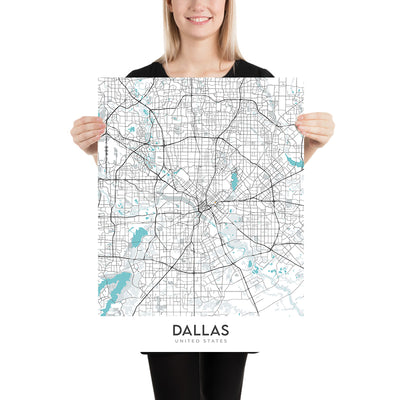 Modern City Map of Dallas, TX: Uptown, Downtown, Deep Ellum, Dallas Cowboys Stadium, Dallas Arboretum