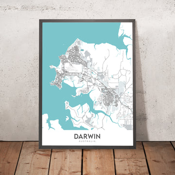 Moderne Stadtkarte von Darwin, NT: Darwin Stadt, Stuart Hwy, Mindil Beach, Darwin Waterfront, Darwin Botanische Gärten 