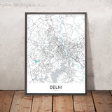 Plan de la ville moderne de Delhi, Inde : Connaught Place, India Gate, Fort Rouge, NH 44, Ring Road