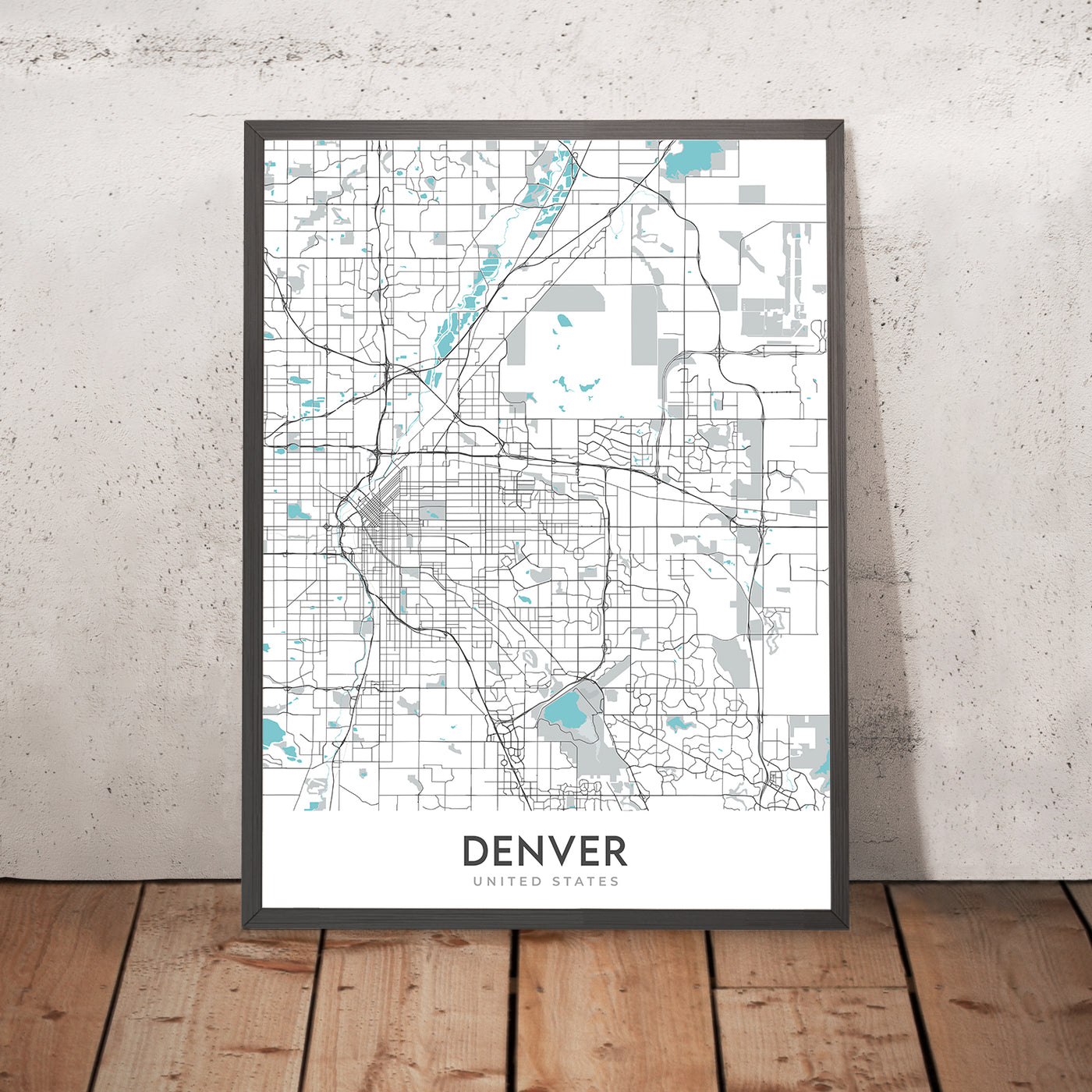 Moderne Stadtkarte von Denver, CO: Red Rocks, Stadtpark, Larimer Sq, Highlands, Capitol Hill 