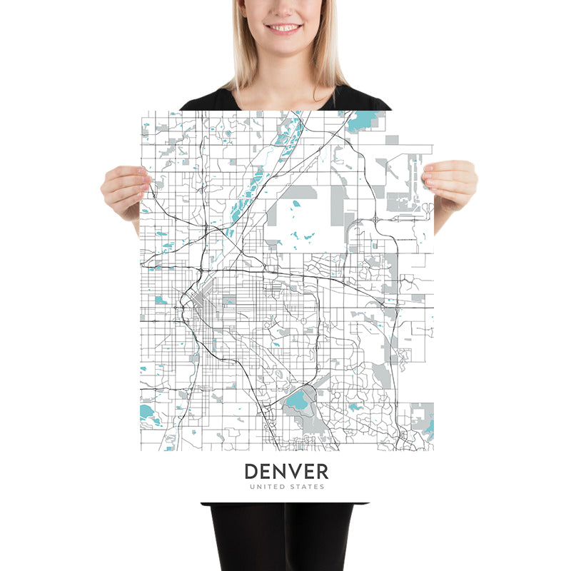 Moderne Stadtkarte von Denver, CO: Red Rocks, Stadtpark, Larimer Sq, Highlands, Capitol Hill 