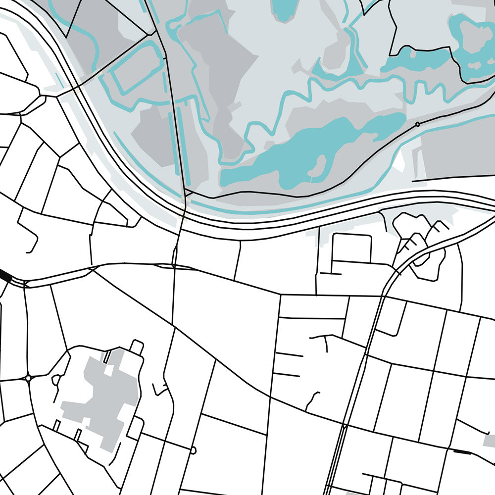 Mapa moderno de la ciudad de Deurne, Bélgica: Ayuntamiento, parque Rivierenhof, complejo deportivo Luchtbal, A12, N13