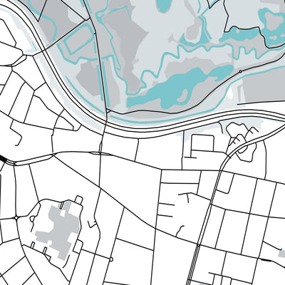 Mapa moderno de la ciudad de Deurne, Bélgica: Ayuntamiento, parque Rivierenhof, complejo deportivo Luchtbal, A12, N13