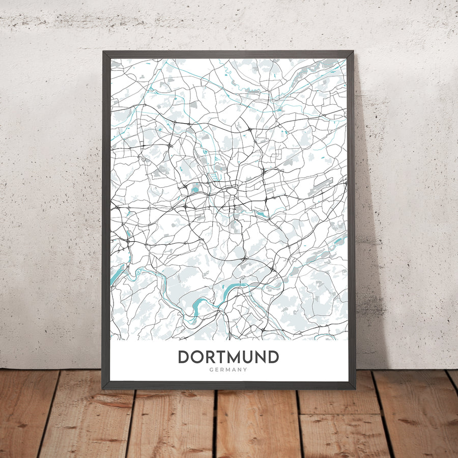 Mapa moderno de la ciudad de Dortmund, Alemania: Westfalenstadion, Signal Iduna Park, Dortmunder U, Zeche Zollern, Kokerei Hansa