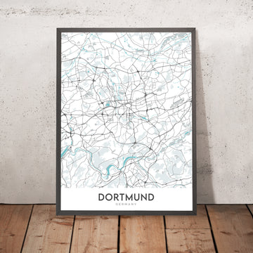 Moderne Stadtkarte von Dortmund, Deutschland: Westfalenstadion, Signal Iduna Park, Dortmunder U, Zeche Zollern, Kokerei Hansa 