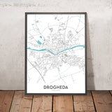 Moderne Stadtkarte von Drogheda, Irland: St. Laurentius Tor, St. Marienkirche, St. Peter's Kirche, St. Vincents Kirche, Termonfeckin Schloss 