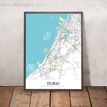 Mappa della città moderna di Dubai, UAE: Burj Khalifa, Palm Jumeirah, Centro, Marina 