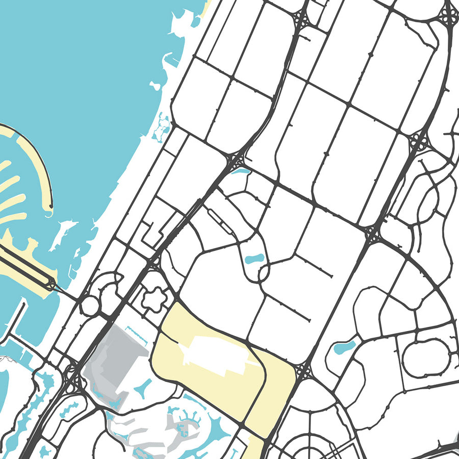 Mapa de la ciudad moderna de Dubái, EAU: Burj Khalifa, Palm Jumeirah, Downtown, Marina 