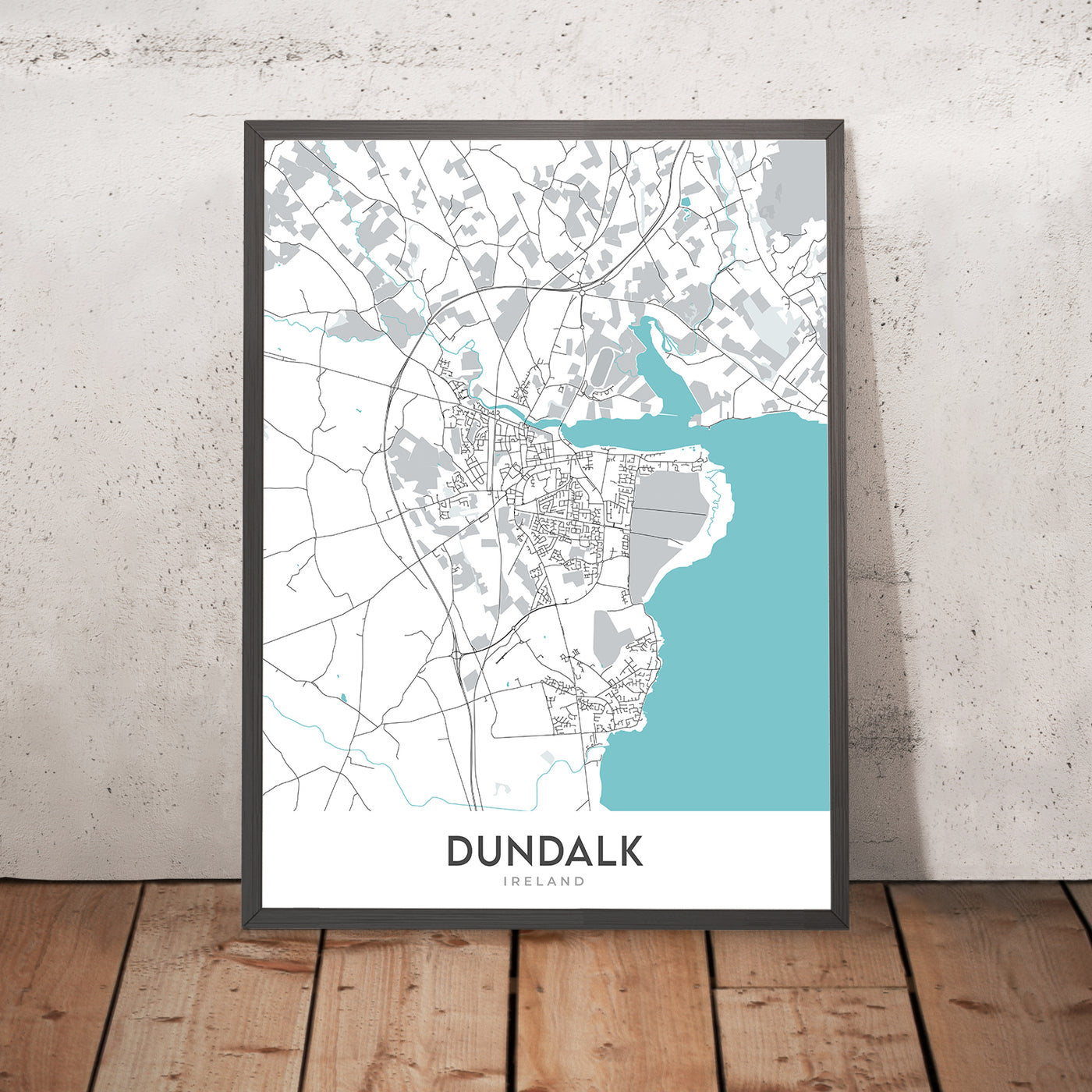 Mapa moderno de la ciudad de Dundalk, Irlanda: Estadio de Dundalk, Catedral de San Patricio, N1, N52, R173