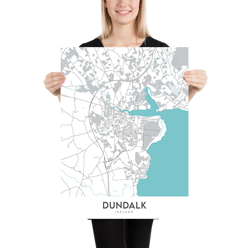 Mapa moderno de la ciudad de Dundalk, Irlanda: Estadio de Dundalk, Catedral de San Patricio, N1, N52, R173