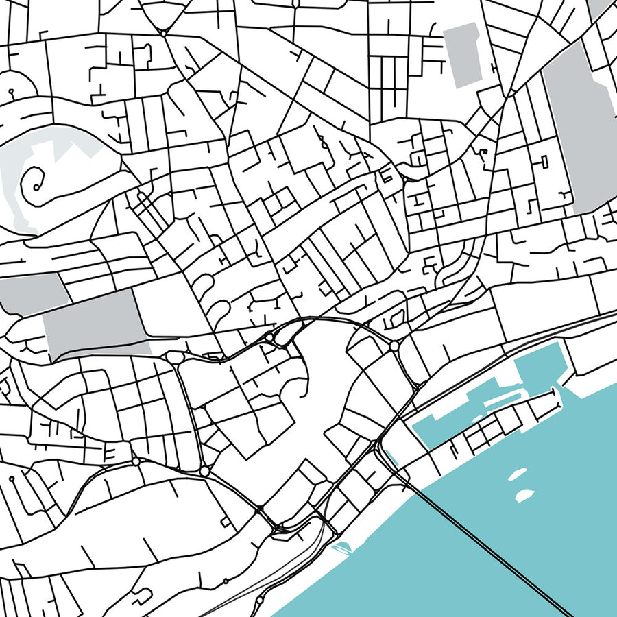 Mappa della città moderna di Dundee, Scozia: Centro città, Ponte ferroviario Tay, Dundee Law, A90, V&A Dundee 