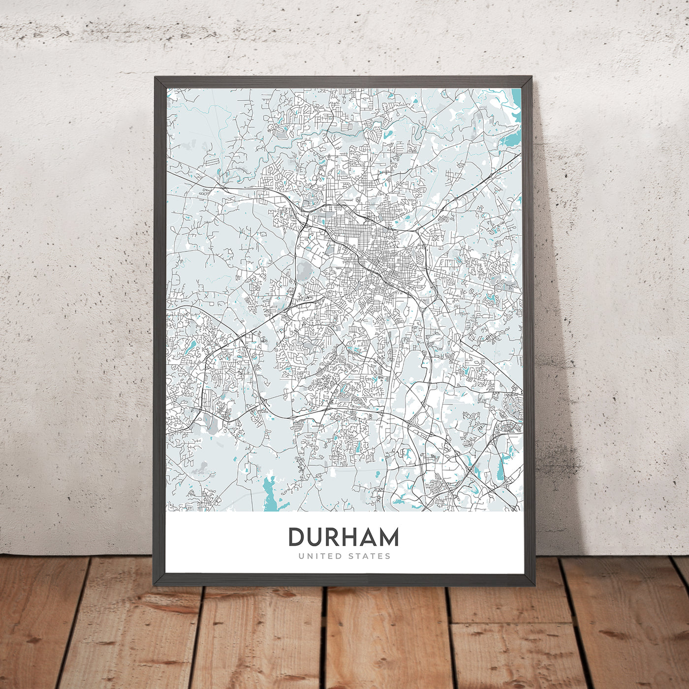 Plan de la ville moderne de Durham, Caroline du Nord : Duke University, American Tobacco Campus, centre-ville, NC Museum of Art, NC Hwy 147