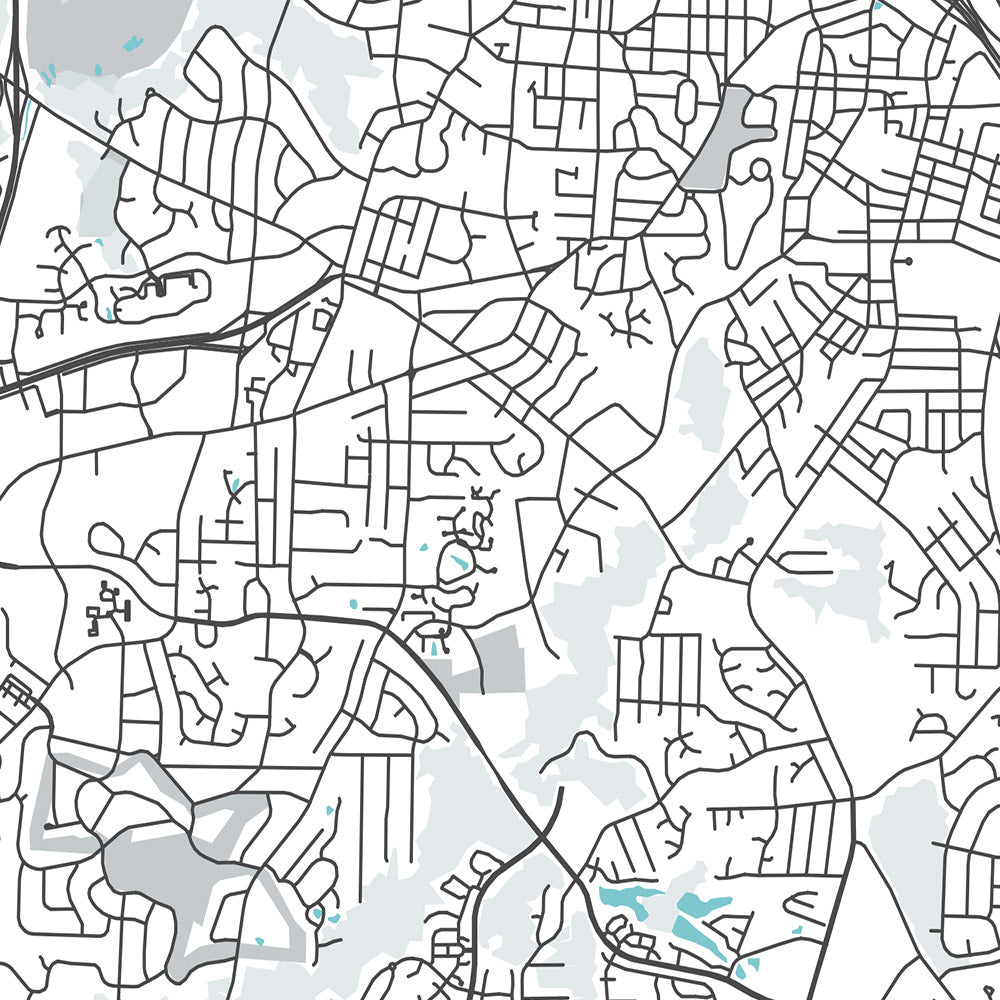 Plan de la ville moderne de Durham, Caroline du Nord : Duke University, American Tobacco Campus, centre-ville, NC Museum of Art, NC Hwy 147