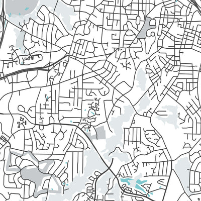 Plan de la ville moderne de Durham, Caroline du Nord : Duke University, American Tobacco Campus, centre-ville, NC Museum of Art, NC Hwy 147