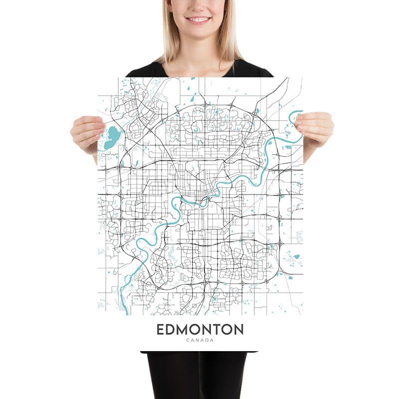 Moderne Stadtkarte von Edmonton, Kanada: Innenstadt, Universität von Alberta, West Edmonton Mall, Whyte Avenue, Jasper Avenue 